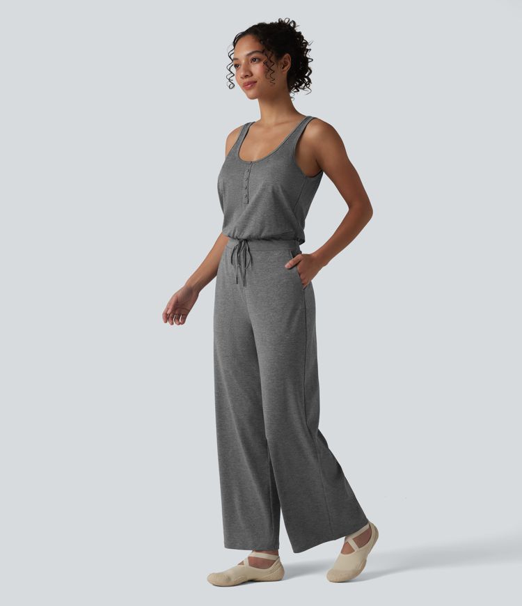 Halara UltraSculpt™ Heathered U-Neck Sleeveless Quick Dry Yoga Jumpsuit with Pockets-Easy Peezy
