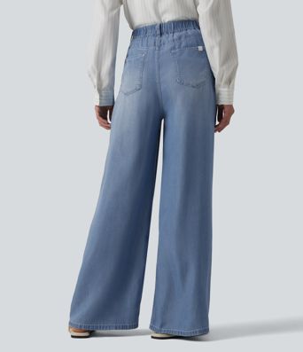 High Waisted Wide Leg Casual Jeans with Pockets