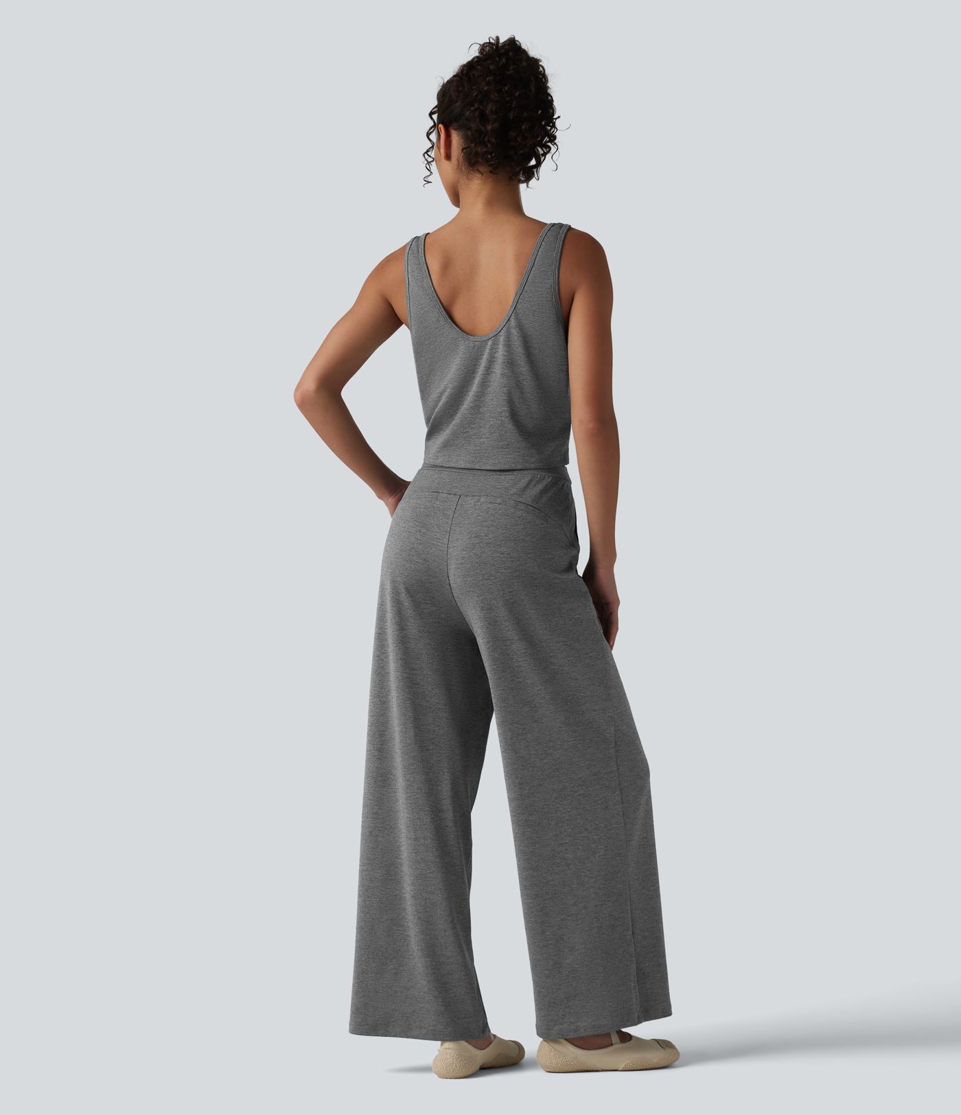 Halara UltraSculpt™ Heathered U-Neck Sleeveless Quick Dry Yoga Jumpsuit with Pockets-Easy Peezy