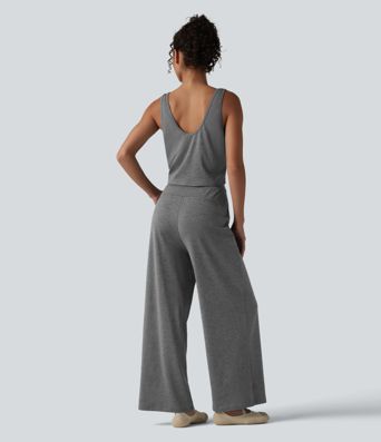 Halara UltraSculpt™ Heathered U-Neck Sleeveless Quick Dry Yoga Jumpsuit with Pockets-Easy Peezy