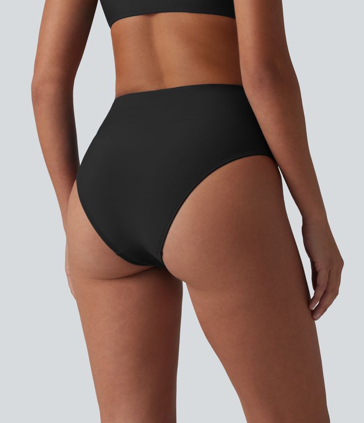 Maillot de bain bikini taille haute effet ventre plat et froncé