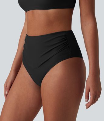 Maillot de bain bikini taille haute effet ventre plat et froncé