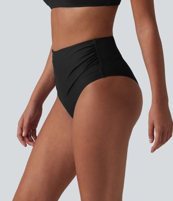 Maillot de bain bikini taille haute effet ventre plat et froncé