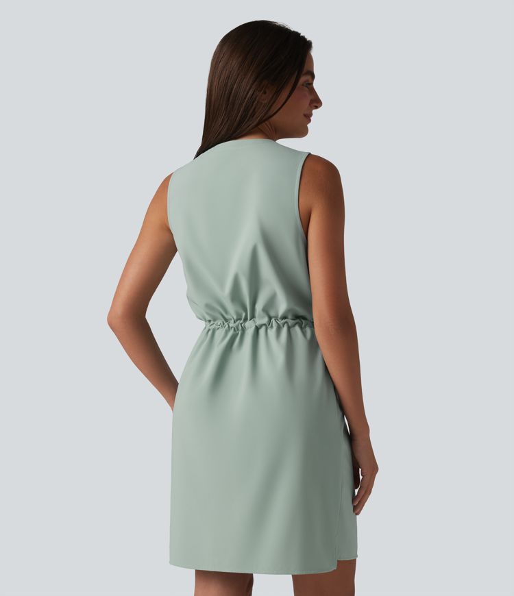 Robe sport mini de randonnée col rond sans manches demi-zip avec cordon de serrage et poches