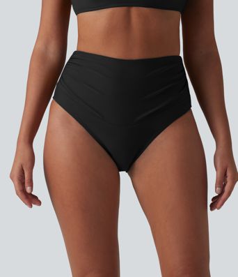 Maillot de bain bikini taille haute effet ventre plat et froncé
