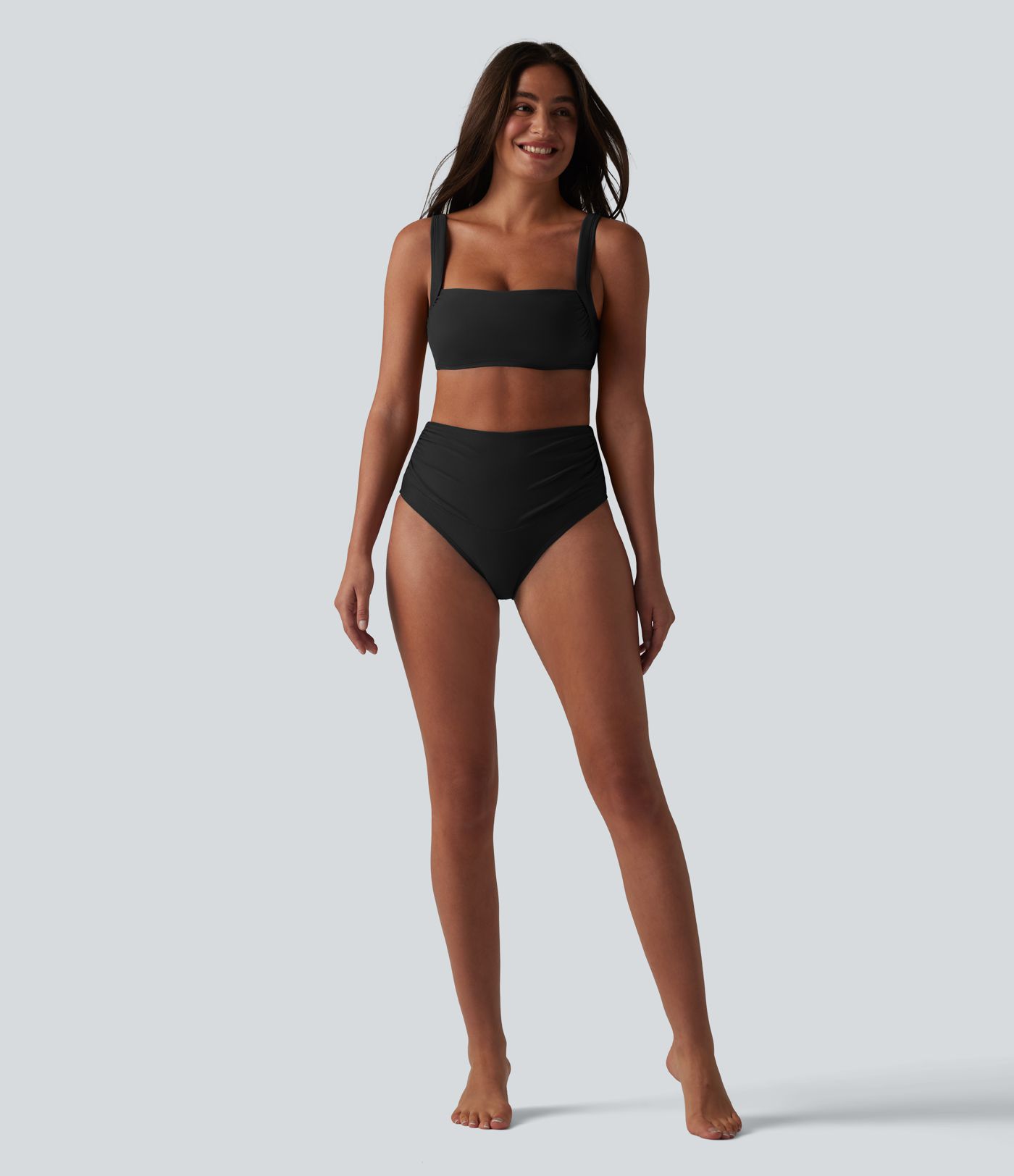 Maillot de bain bikini taille haute effet ventre plat et froncé
