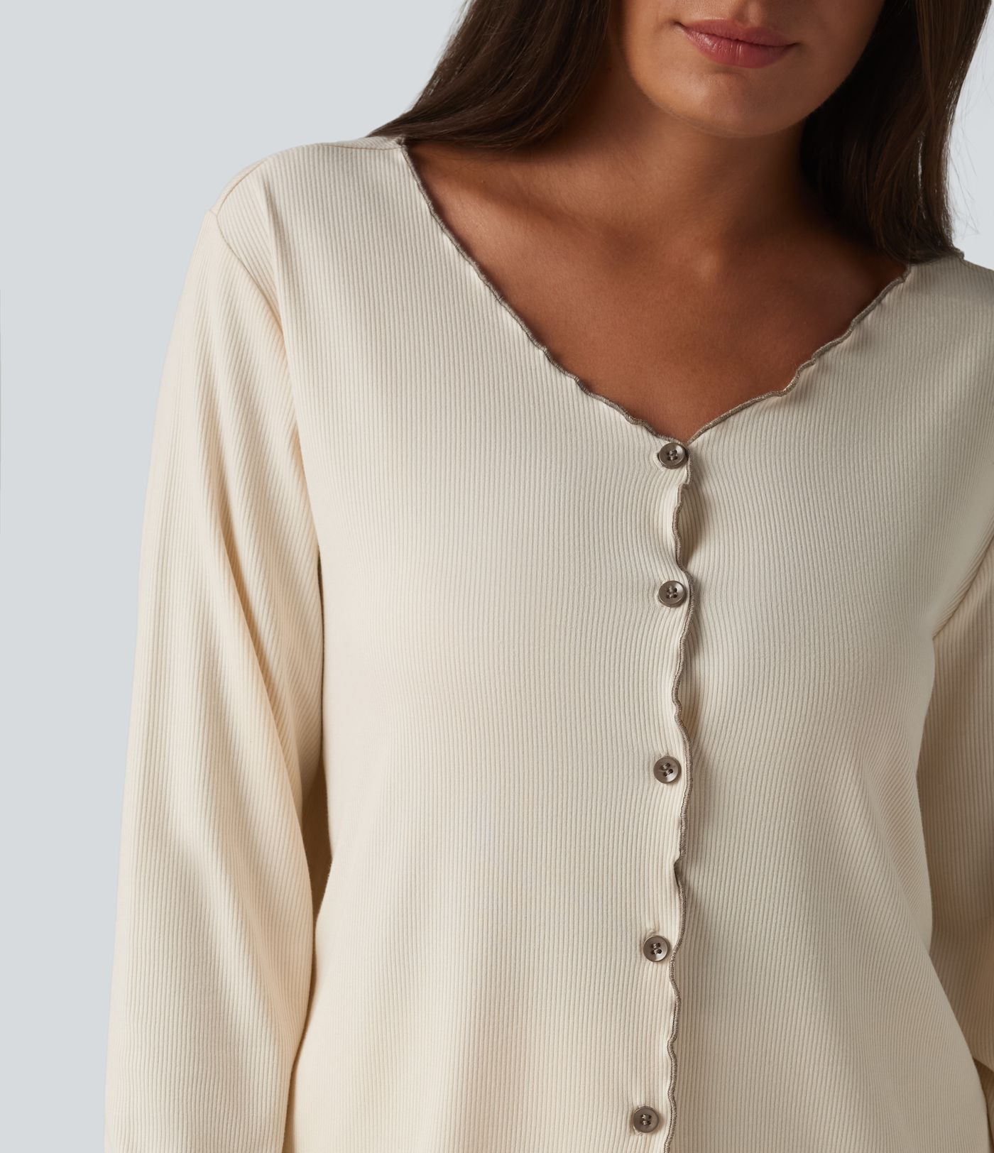 V Neck Long Sleeve Frill Hem Lounge Top