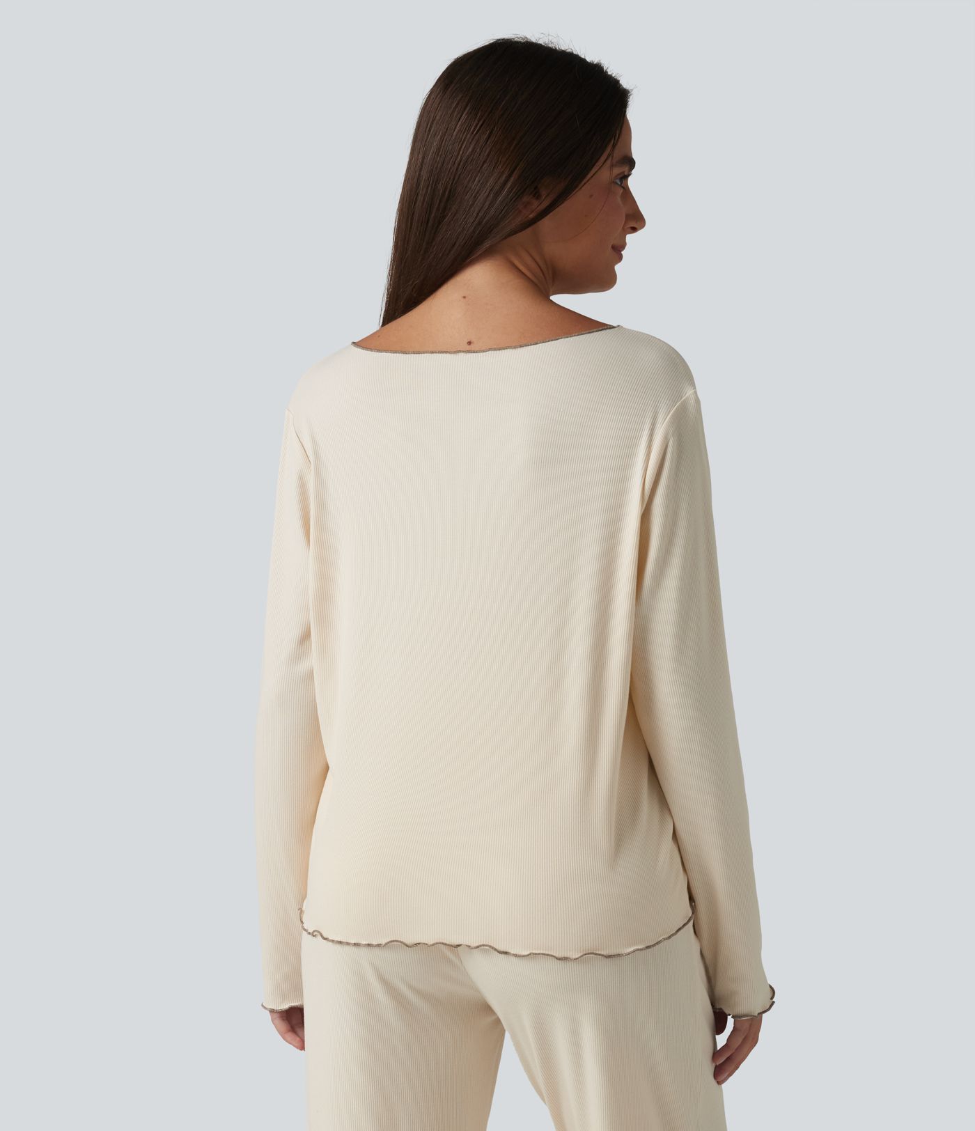 V Neck Long Sleeve Frill Hem Lounge Top