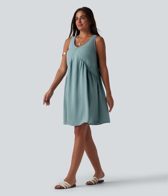 Robe mini sans manches col V avec soutien-gorge intégré, effet lin