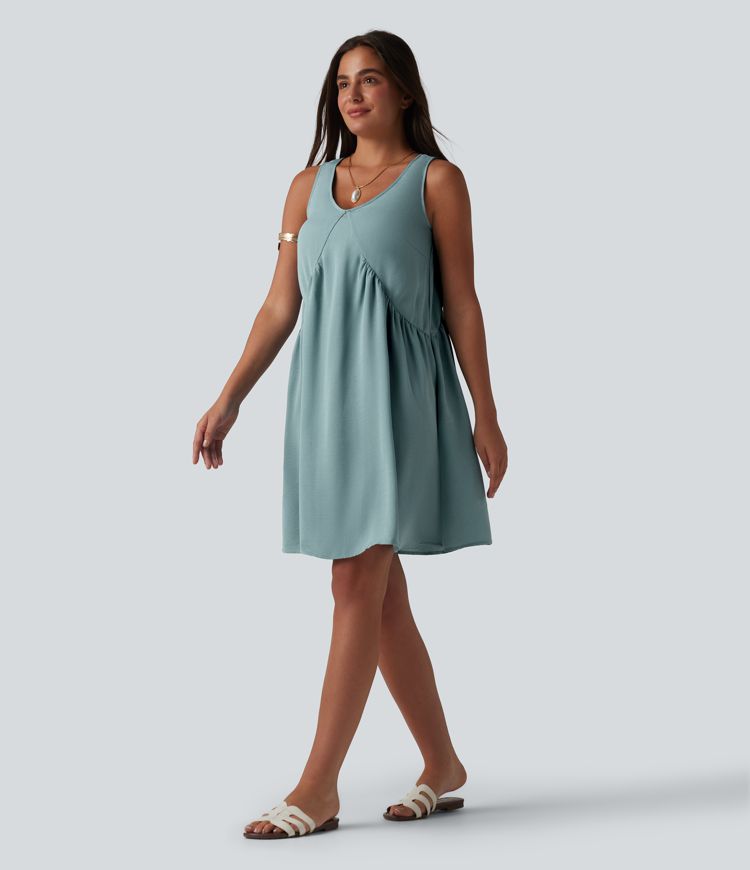 Robe mini sans manches col V avec soutien-gorge intégré, effet lin