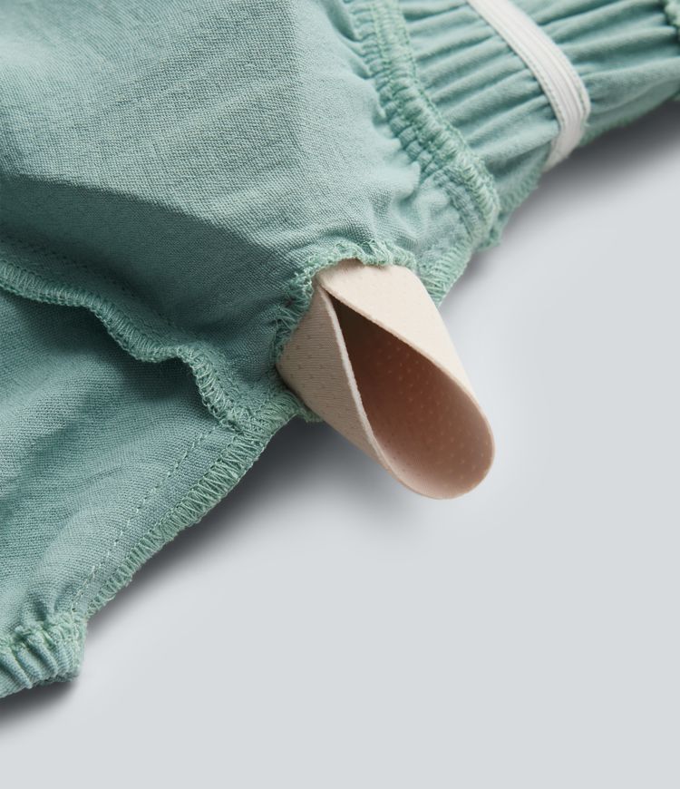 Square Neck Puff Sleeve Shirred Built-in Bra Maxi Casual Flowy Dress with Pockets