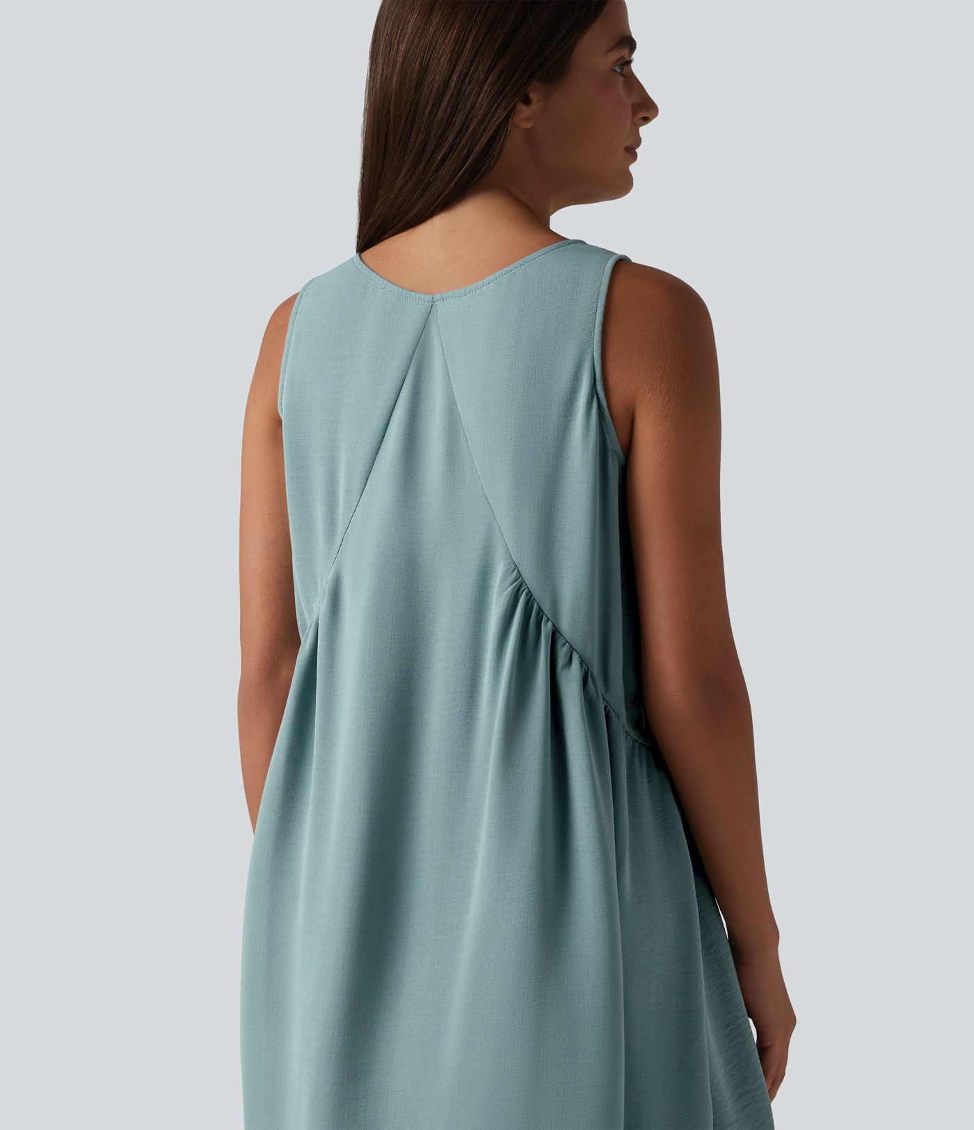 Robe mini sans manches col V avec soutien-gorge intégré, effet lin