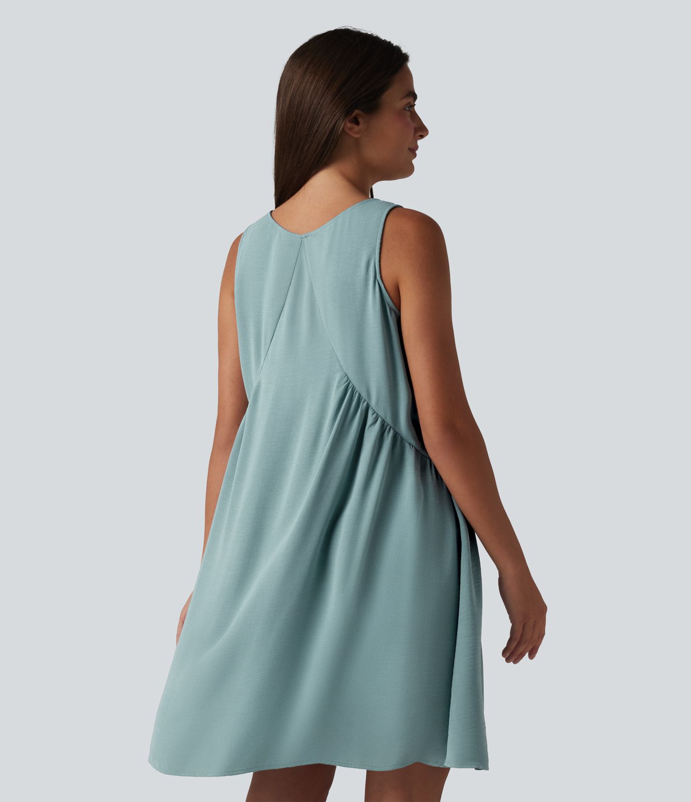Robe mini sans manches col V avec soutien-gorge intégré, effet lin