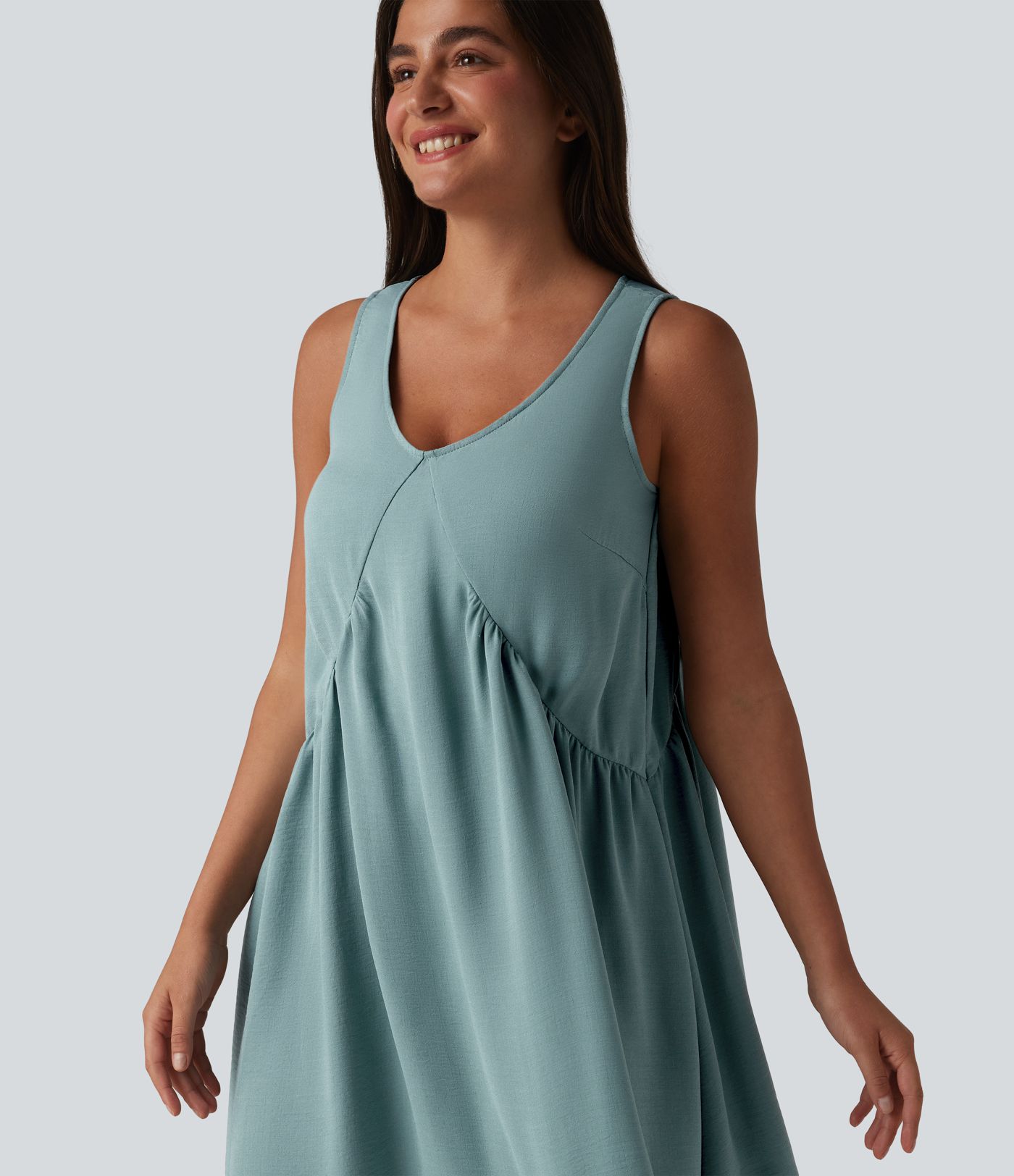 Robe mini sans manches col V avec soutien-gorge intégré, effet lin