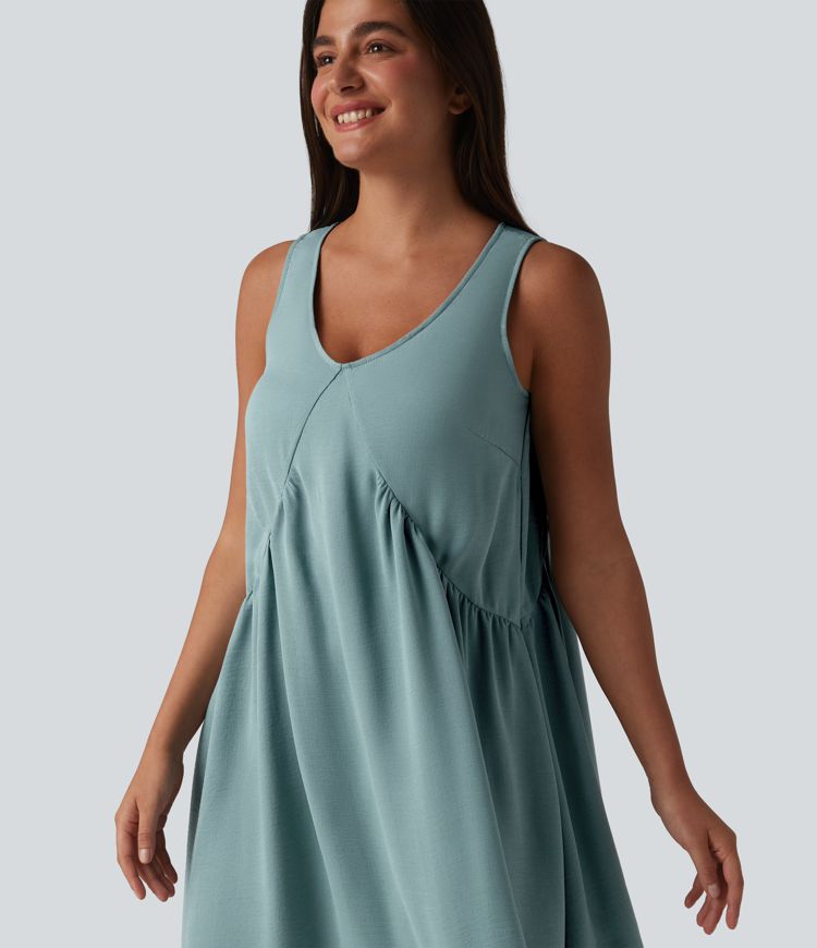 Robe mini sans manches col V avec soutien-gorge intégré, effet lin