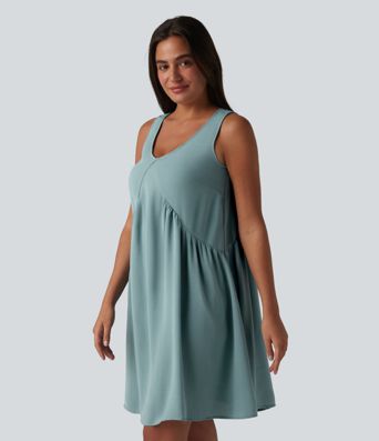 Robe mini sans manches col V avec soutien-gorge intégré, effet lin