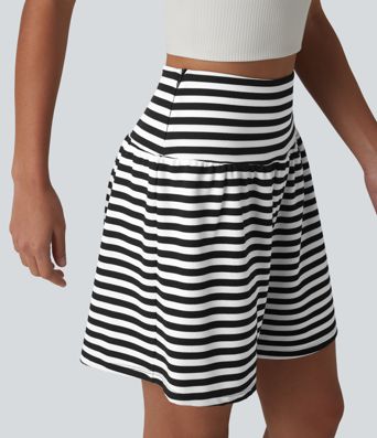 High Waisted 2-in-1 Stripe Waffle Casual Shorts 5'' with Pockets