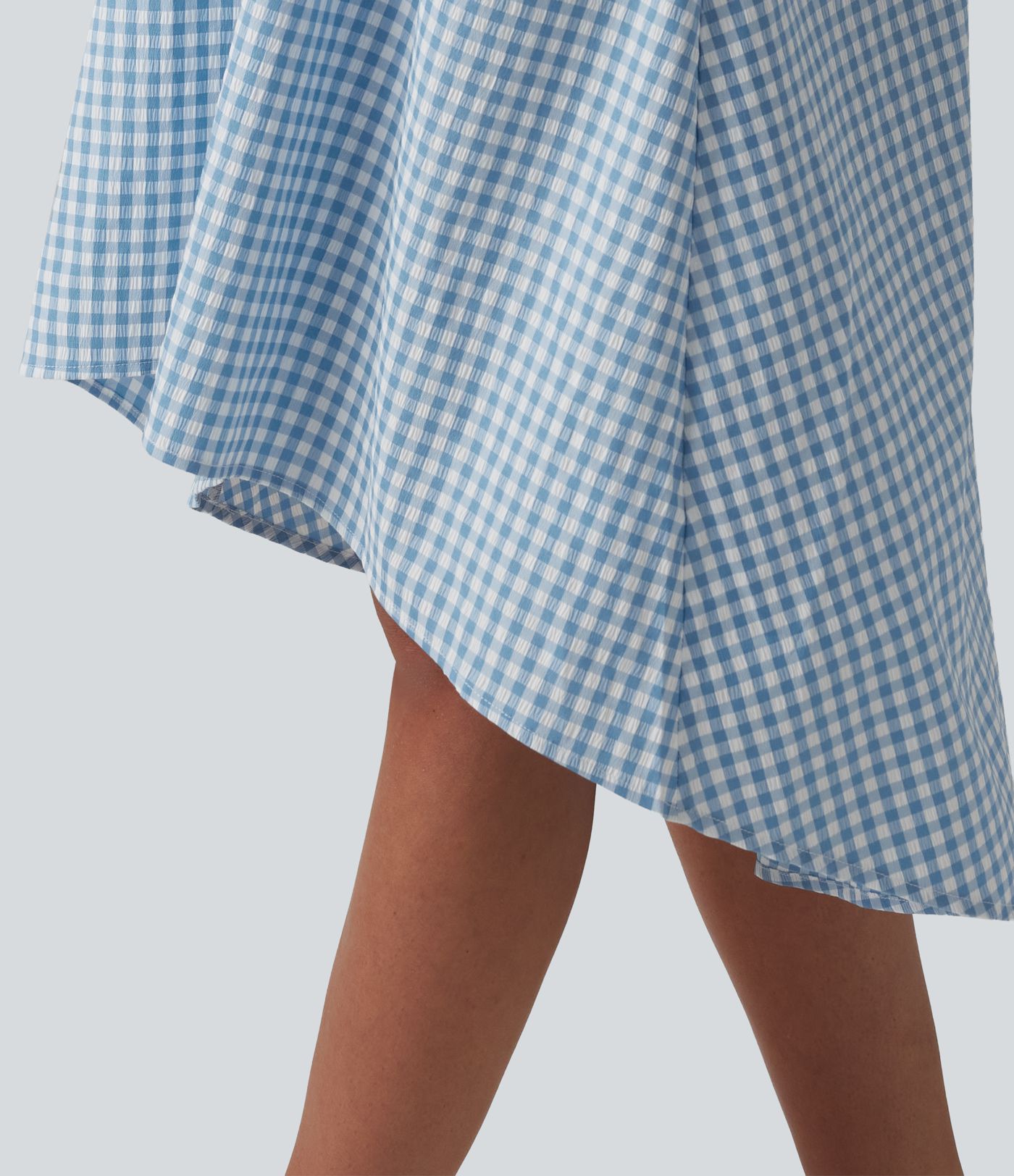 Backless Racerback High Low Built-in Bra Gingham Flowy Midi Resort Dress with Pockets