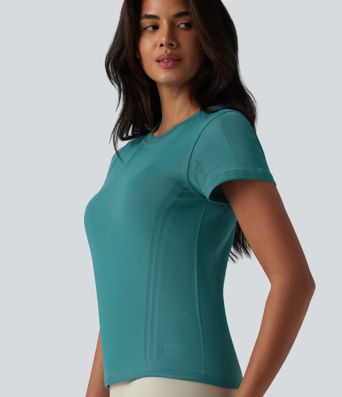 OneForm Seamless Flow Round Neck Short Sleeve Breathable Mesh Workout Sports Top