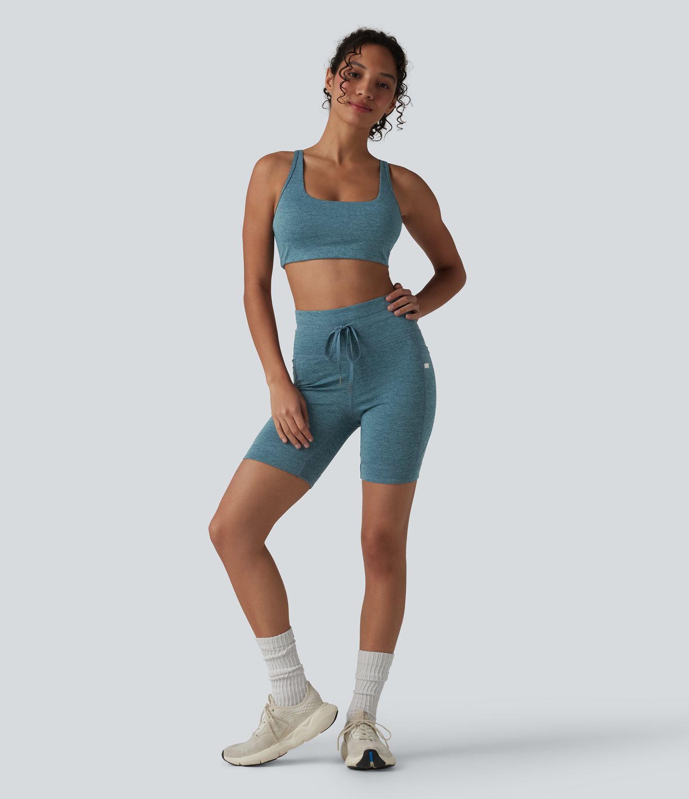 Halara UltraSculpt™ Heathered High Waisted Drawstring Quick Dry Yoga Biker Shorts 7'' with Pockets