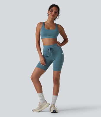 Halara UltraSculpt™ Heathered High Waisted Drawstring Quick Dry Yoga Biker Shorts 7'' with Pockets
