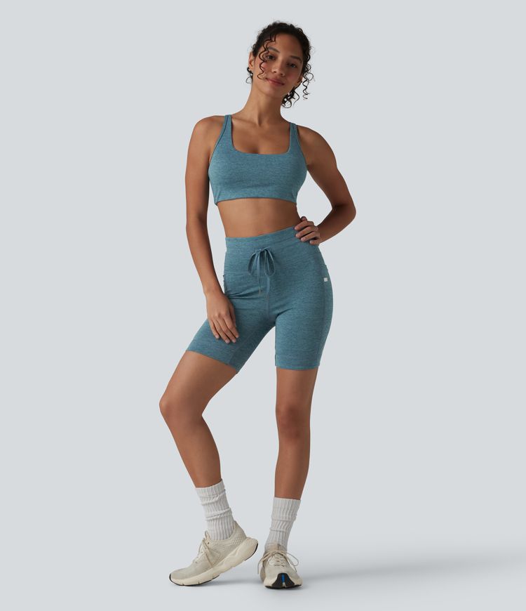 Halara UltraSculpt™ Heathered High Waisted Drawstring Quick Dry Yoga Biker Shorts 7'' with Pockets