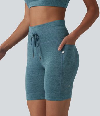 Halara UltraSculpt™ Heathered High Waisted Drawstring Quick Dry Yoga Biker Shorts 7'' with Pockets