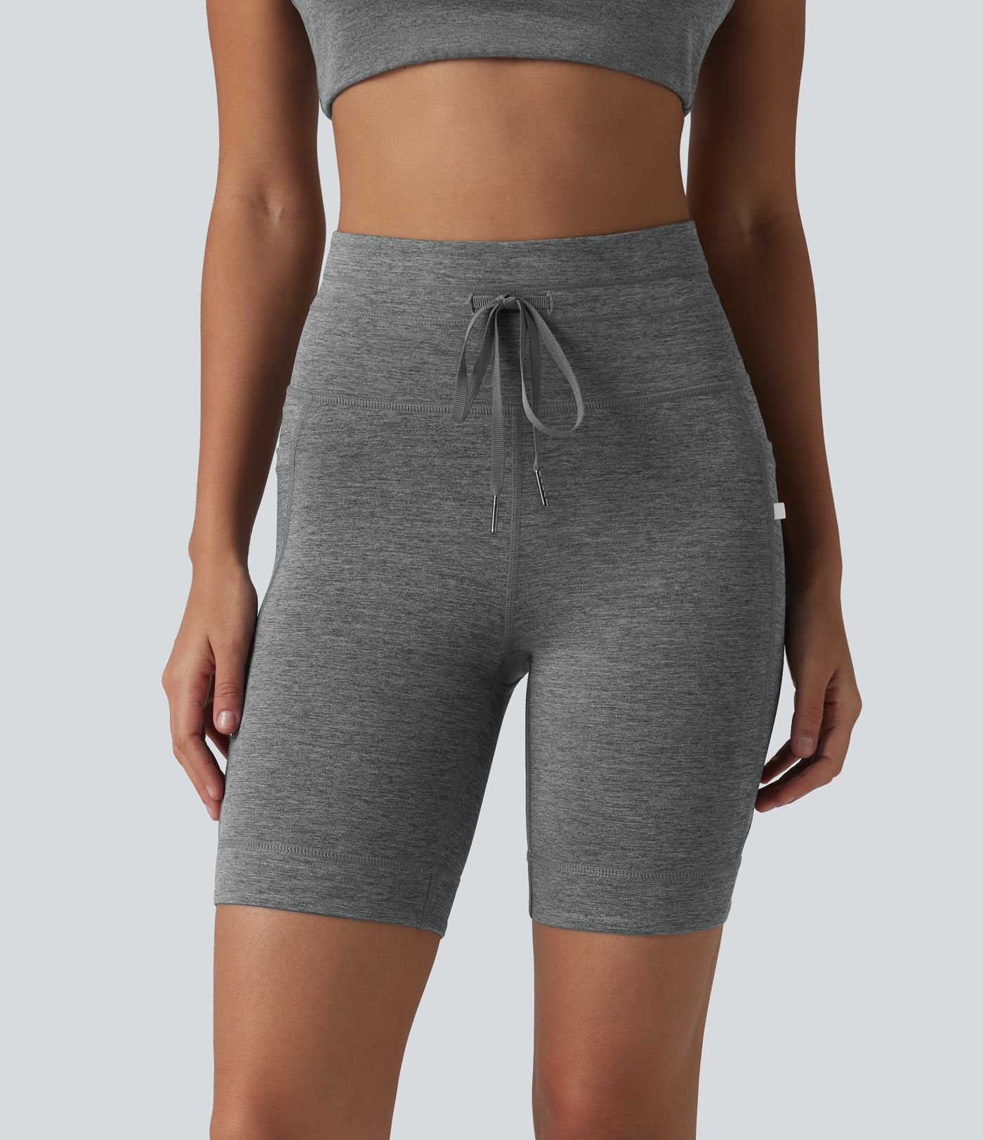 Halara UltraSculpt™ Heathered High Waisted Drawstring Quick Dry Yoga Biker Shorts 7'' with Pockets