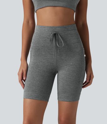 Halara UltraSculpt™ Heathered High Waisted Drawstring Quick Dry Yoga Biker Shorts 7'' with Pockets