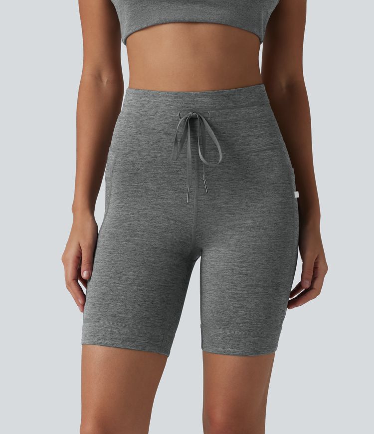 Halara UltraSculpt™ Heathered High Waisted Drawstring Quick Dry Yoga Biker Shorts 7'' with Pockets