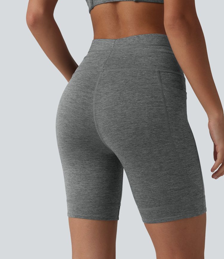 Halara UltraSculpt™ Heathered High Waisted Drawstring Quick Dry Yoga Biker Shorts 7'' with Pockets