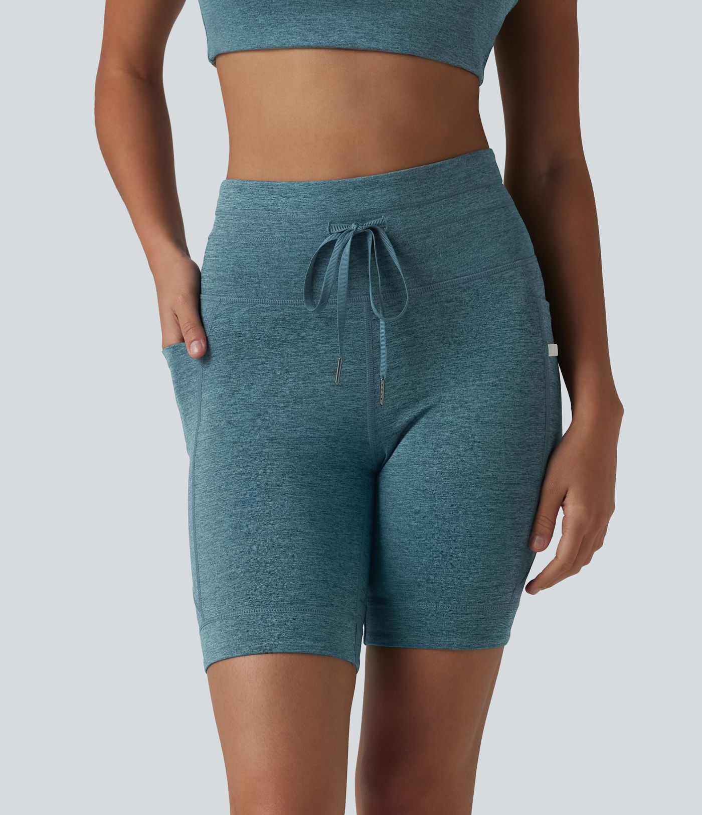 Halara UltraSculpt™ Heathered High Waisted Drawstring Quick Dry Yoga Biker Shorts 7'' with Pockets