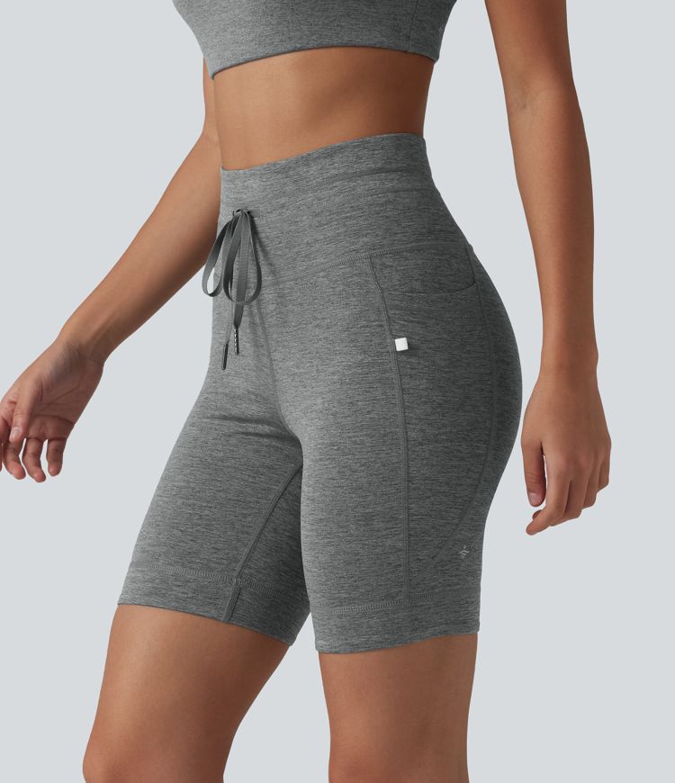 Halara UltraSculpt™ Heathered High Waisted Drawstring Quick Dry Yoga Biker Shorts 7'' with Pockets