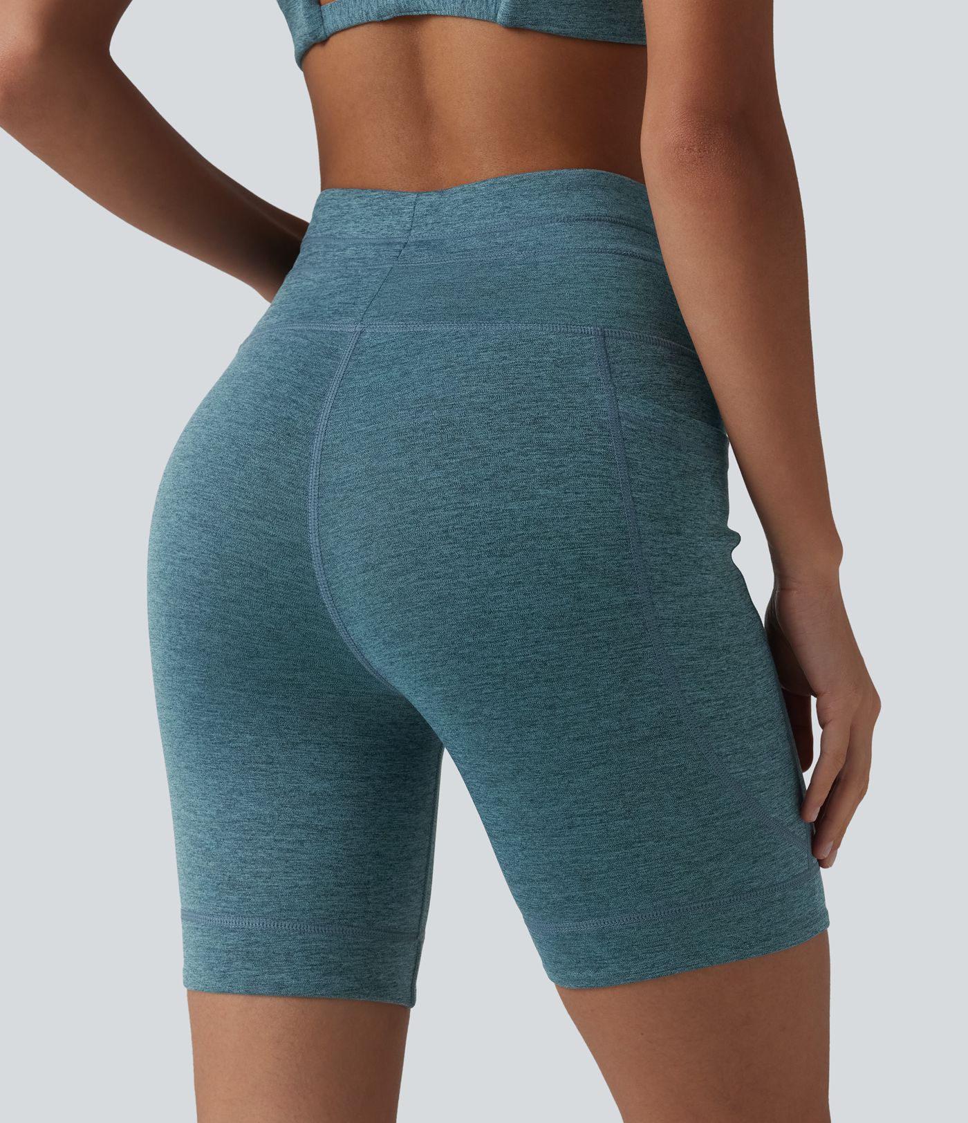 Halara UltraSculpt™ Heathered High Waisted Drawstring Quick Dry Yoga Biker Shorts 7'' with Pockets