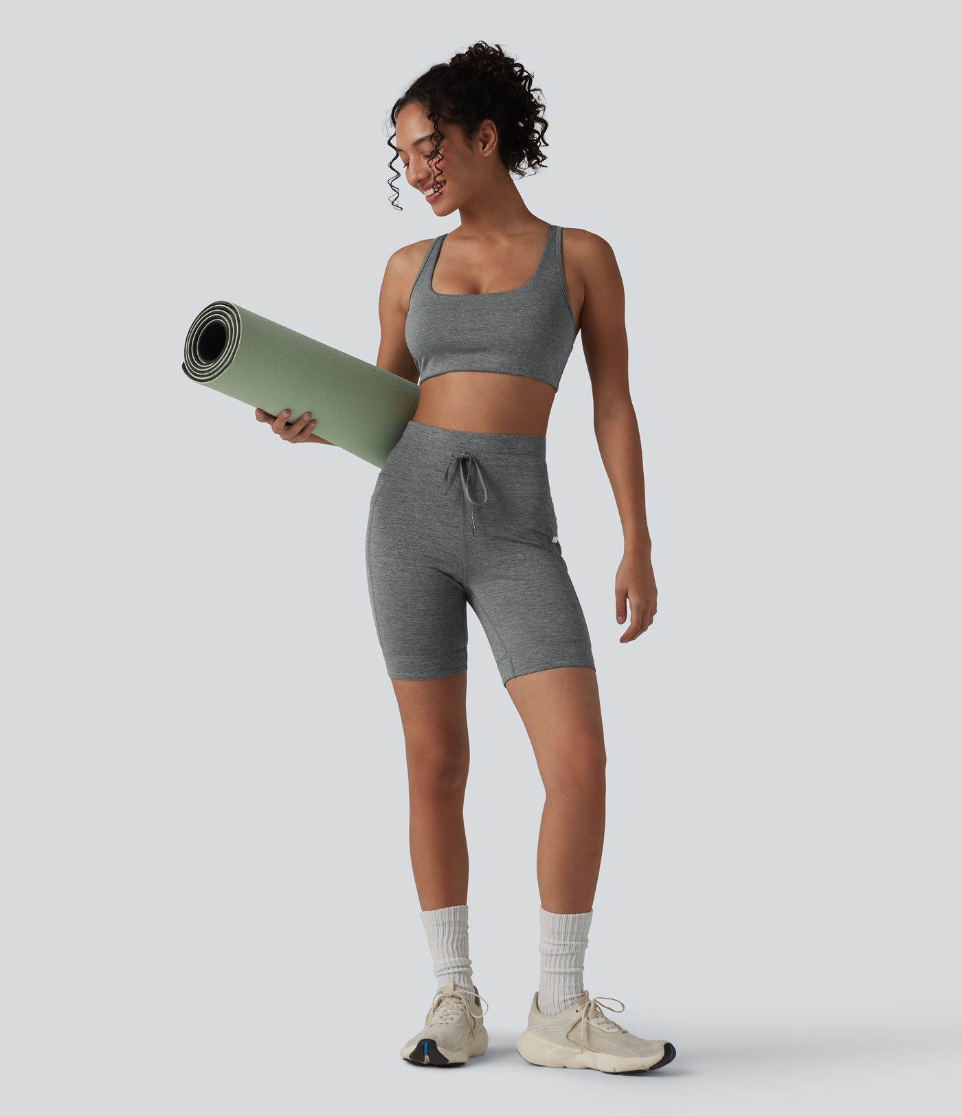 Halara UltraSculpt™ Heathered High Waisted Drawstring Quick Dry Yoga Biker Shorts 7'' with Pockets