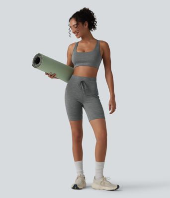 Halara UltraSculpt™ Heathered High Waisted Drawstring Quick Dry Yoga Biker Shorts 7'' with Pockets