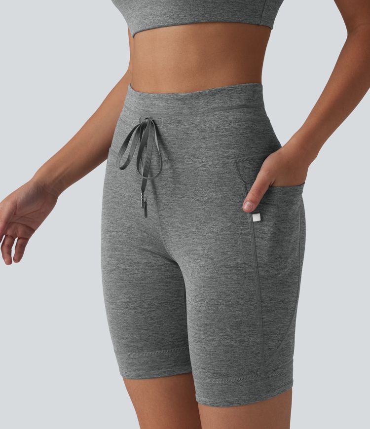 Halara UltraSculpt™ Heathered High Waisted Drawstring Quick Dry Yoga Biker Shorts 7'' with Pockets