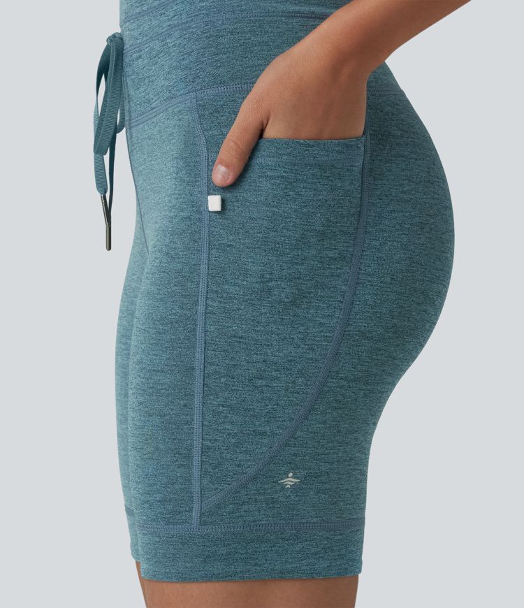 Halara UltraSculpt™ Heathered High Waisted Drawstring Quick Dry Yoga Biker Shorts 7'' with Pockets