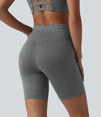 Halara UltraSculpt™ Heathered High Waisted Drawstring Quick Dry Yoga Biker Shorts 7'' with Pockets