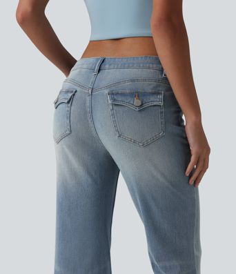 Jean évasé décontracté taille basse Halara Flex™ avec poches