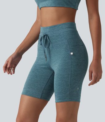 Halara UltraSculpt™ Heathered High Waisted Drawstring Quick Dry Yoga Biker Shorts 7'' with Pockets
