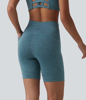 Halara UltraSculpt™ Heathered High Waisted Drawstring Quick Dry Yoga Biker Shorts 7'' with Pockets