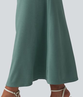 Ribbed Knit Round Neck Sleeveless Midi Casual Dress