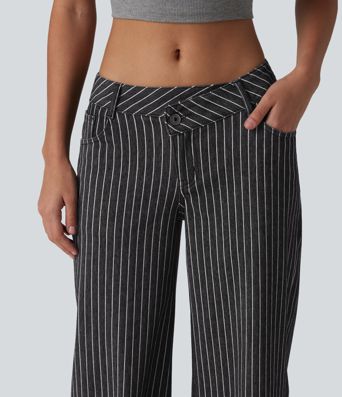 Halara Flex™ Asymmetric Low Rise Wide Leg Stripe Work Jeans with Pockets