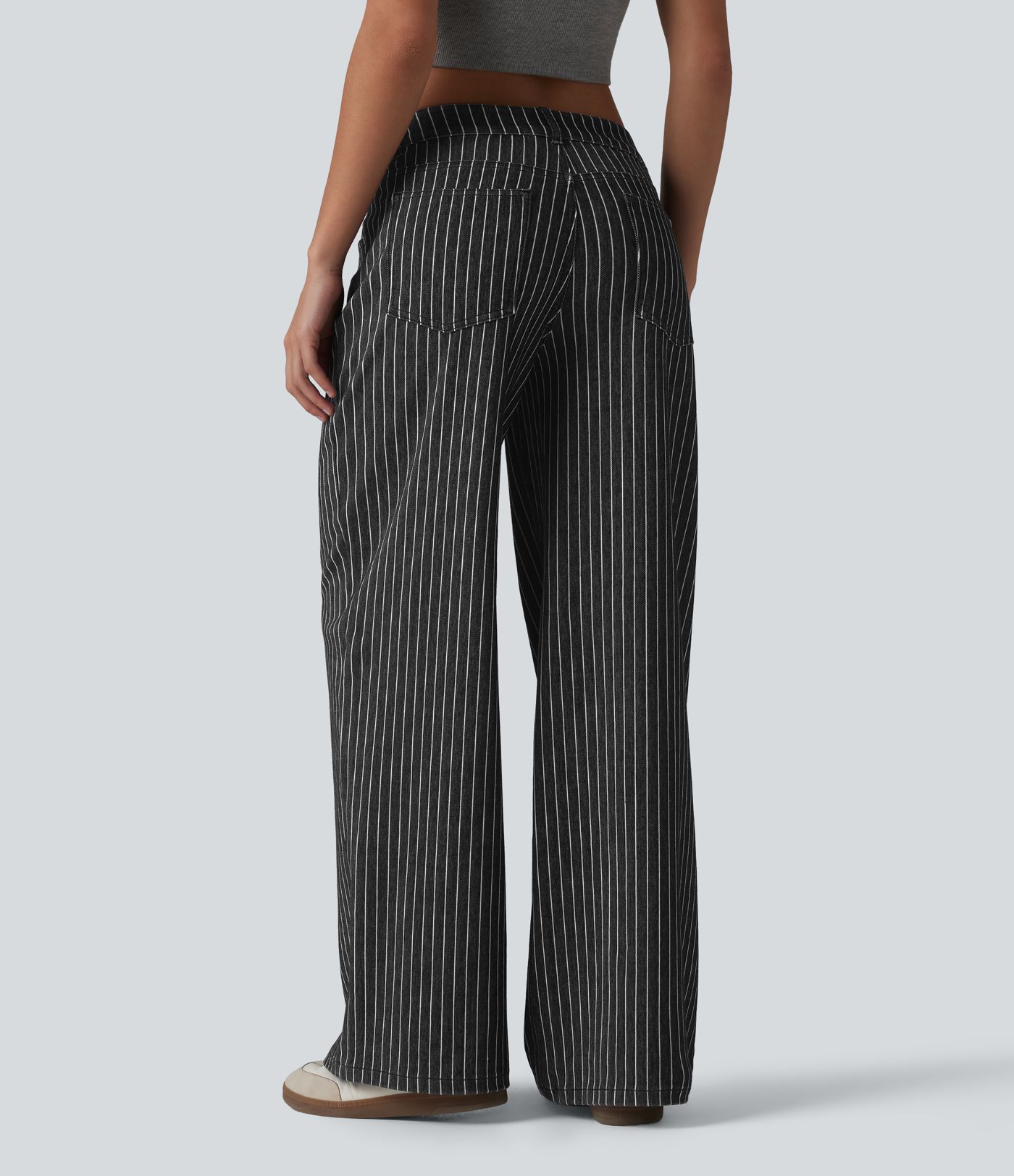 Halara Flex™ Asymmetric Low Rise Wide Leg Stripe Work Jeans with Pockets