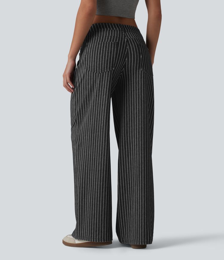 Halara Flex™ Asymmetric Low Rise Wide Leg Stripe Work Jeans with Pockets