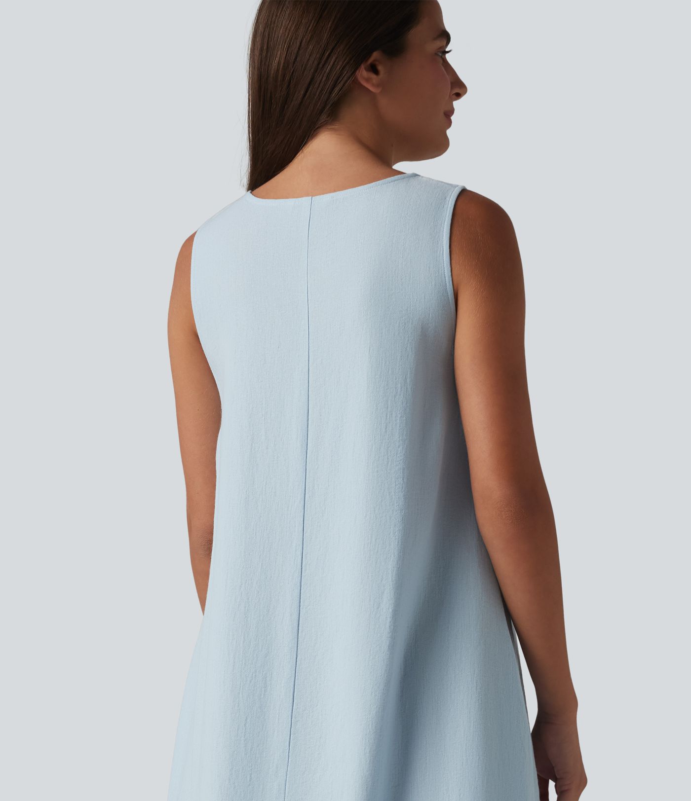 Robe débardeur midi unie sans manches à col rond et poches