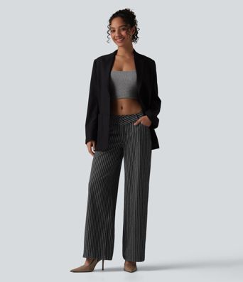 Halara Flex™ Asymmetric Low Rise Wide Leg Stripe Work Jeans with Pockets