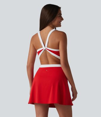 Softlyzero™ Airy Built-in Bra 2-in-1 Color Block Cool Touch Mini Tennis Active Dress with Pockets-Easy Peezy Edition