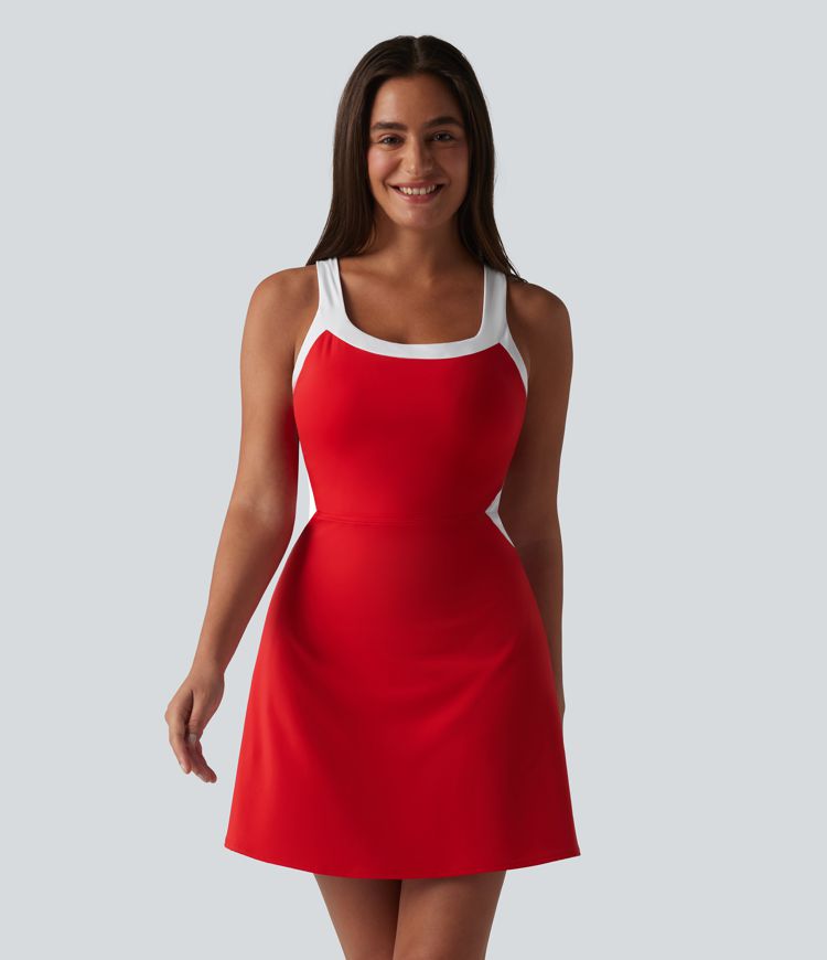 Softlyzero™ Airy Built-in Bra 2-in-1 Color Block Cool Touch Mini Tennis Active Dress with Pockets-Easy Peezy Edition